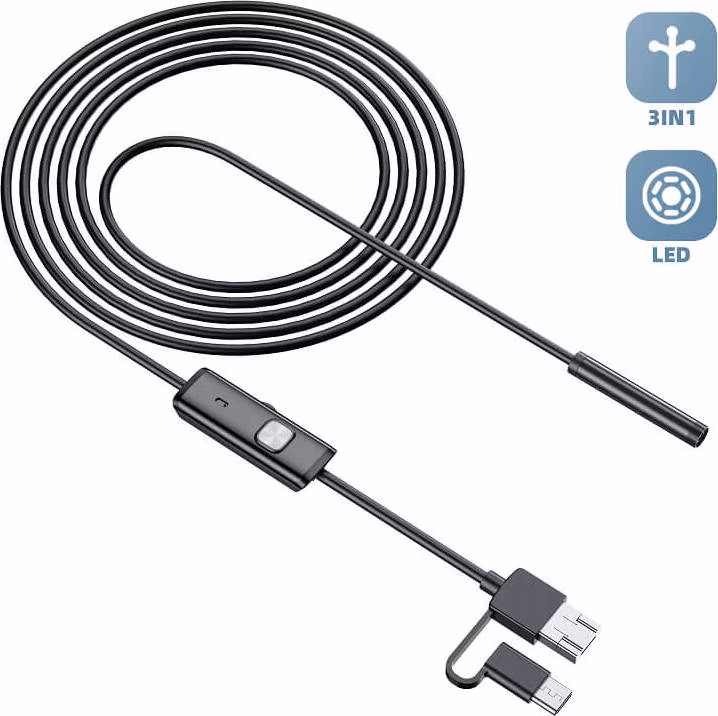 W-Star Endoskopická kamera USB UCAM8x10 sonda 8mm 10m mäkký kábel HD konektor 3v1 USBC