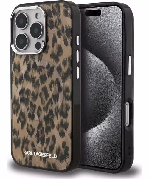 Karl Lagerfeld IML Leopard MagSafe kryt iPhone 16 Pro Max hnedý