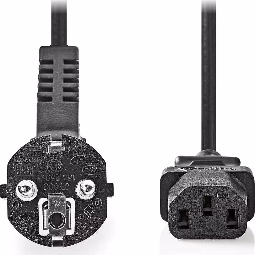 NEDIS napájecí kabel 230V/ přípojný 10A/ konektor IEC-320-C13/ úhlová zástrčka Schuko/ černý/ bulk/ 2m