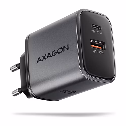 AXAGON nabíječka do sítě 67W / ACU-PQ67 / 1x USB-C / 1x USB-A / PD3.0 / PPS / QC4+ / SFC / AFC / Apple /