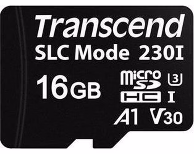 Transcend 16GB microSDHC230I UHS-I U3 V30 A1 (Class 10) 3D TLC (SLC mode) průmyslová paměťová karta, 100MB/s R, 70MB/s W