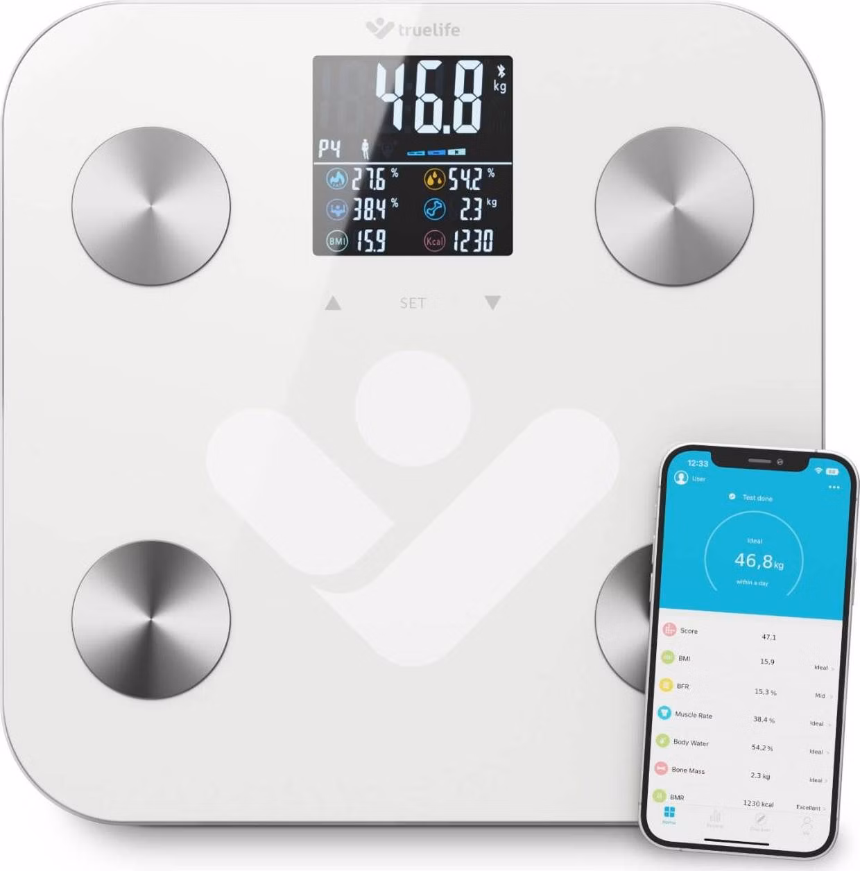 TrueLife FitScale W6 BT - Bioelektrická impedanční bluetooth váha - bílá