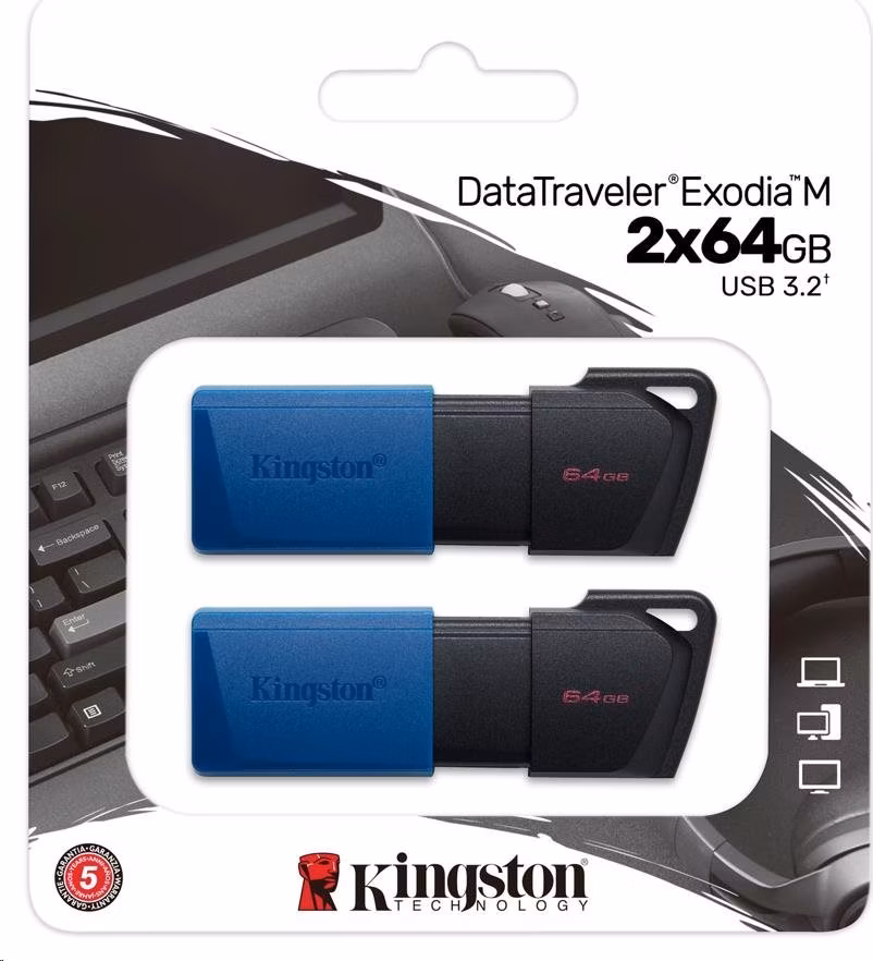 Kingston 64GB USB3.2 Gen 1 DataTraveler Exodia M (Black + Blue) - 2 kusy