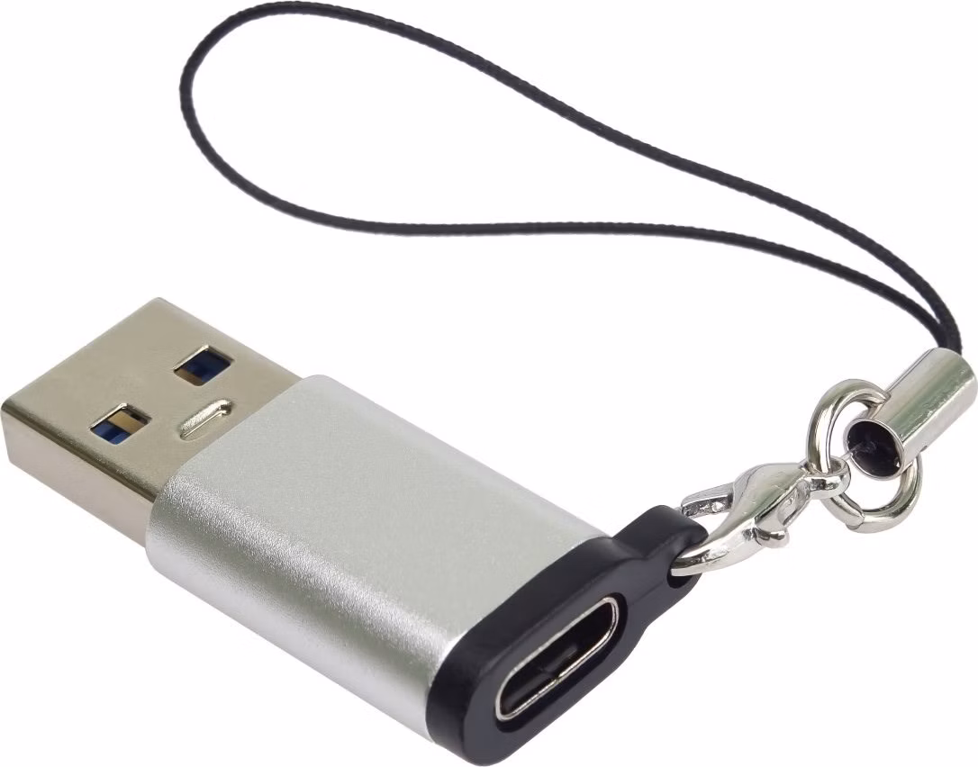 PremiumCord Adaptér USB3.0 A male - USB-C Female, stříbrná s očkem na zavěšení