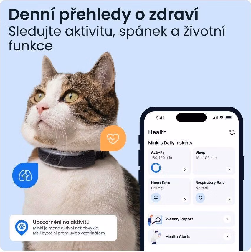 Tractive CAT 6 Mini – chytrý GPS lokátor pro kočky a monitor zdraví s integrovaným obojkem - černý