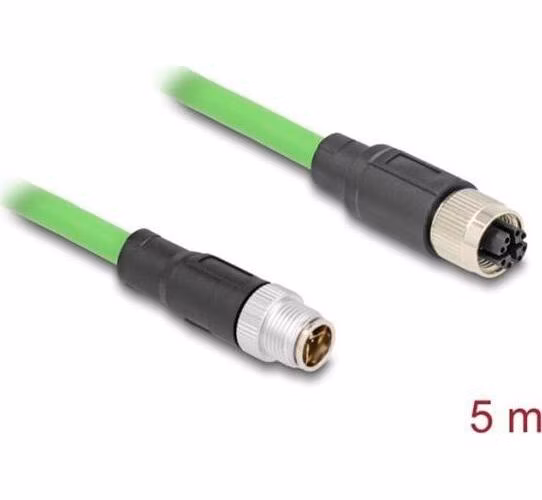 Delock Kabel M12, X-kódovaný, 8 pin, ze zástrčkového na zásuvkový konektor, PUR (TPU), 5 m