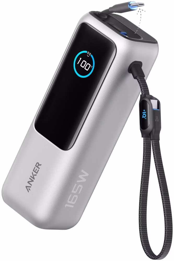 Anker Powerbanka/ 25000mAh/ 165W/ integrovaný USB-C a zasouvací kabel/ stříbrná
