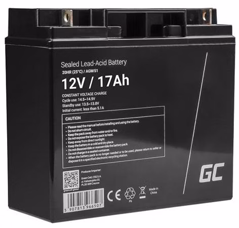 Green Cell AGM VRLA 12V 17Ah maintenance-free battery for mower, scooter, boat, wheelchair