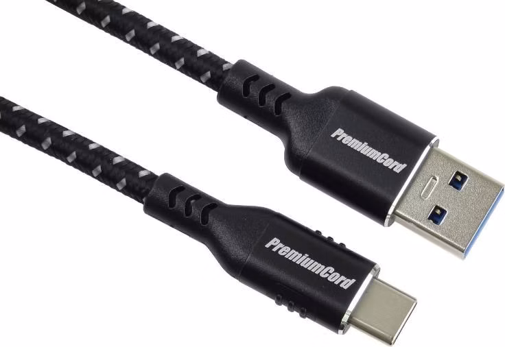 PremiumCord kabel USB-C - USB 3.0 A (USB 3.2 generation 1, 3A, 5Gbit/s) bavlněný oplet a hliníkové konektory 3m