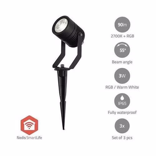 Nedis ZBLOS10RGBW3 - Venkovní světlo Smartlife| 3 x 90 lm | Zigbee 3.0 | 3 x 3 W | RGB | 2700 K | Hliník | Android/ IOS
