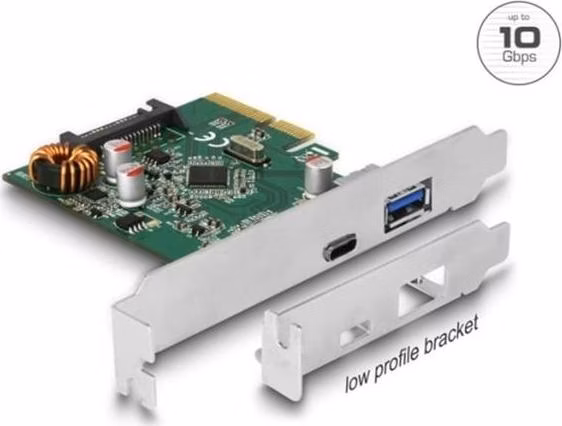 Delock PCI Express x4 Karta na 1 x externí USB Type-C™ samice + 1 x externí USB Typ-A samice SuperSpeed USB 10 Gbps