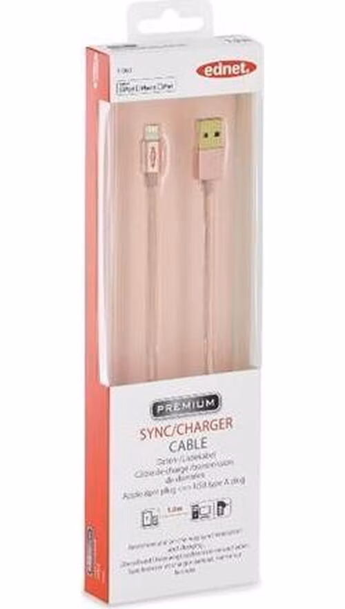 Ednet - Apple IP5/6 nabíjecí a datový kabel, Apple 8pin - USB A St/St, 1,0m, High Speed, UL, MFI, zlacené konektory