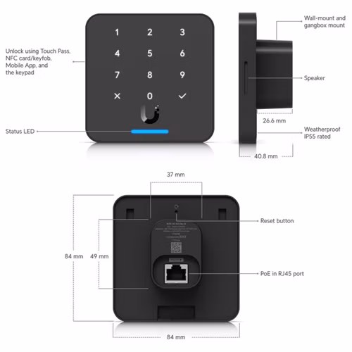 Ubiquiti UniFi Access - G3 Reader Flex čtečka karet s klávesnicí (RFID 13,56MHz/NFC/mobil) černá