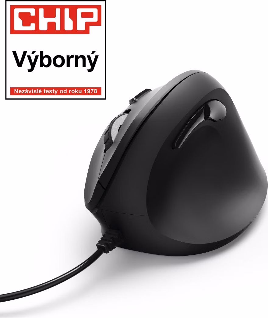 Vertikálna ergonomická káblová myš Hama EMC-500, 6 tlačidiel, čierna