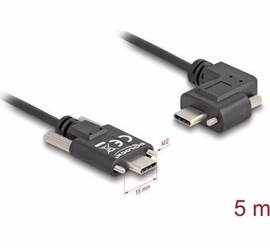 Delock USB 2.0 kabel USB Type-C™ samec se šrouby na USB Type-C™ samec se šrouby pravoúhlý levý / pravý PD 3.0 60 W 5 m
