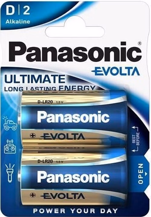 PANASONIC Alkalické baterie EVOLTA Platinum LR20EGE/2BP D 1,5V (Blistr 2ks)