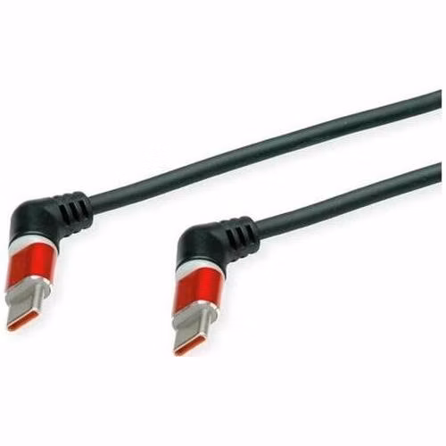 Kábel USB 2.0 CM/CM Typ C 1m, High Speed, čierny/červený, uhľový 90°, otočné konektory