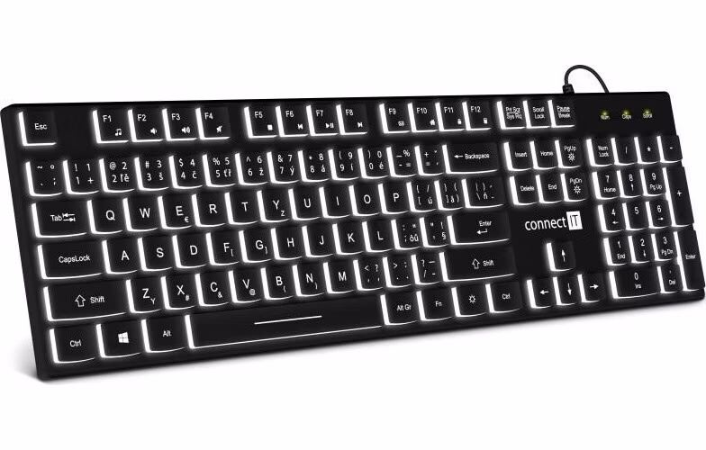 CONNECT IT kancelářská podsvícená klávesnice Chocolate WhiteStar, CZ + SK verze, černá