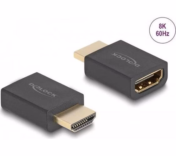 Delock Vysokorychlostní rozhraní HDMI s adaptérem sítě Ethernet, ze zástrčky na zásuvku, 8K 60 Hz, černé