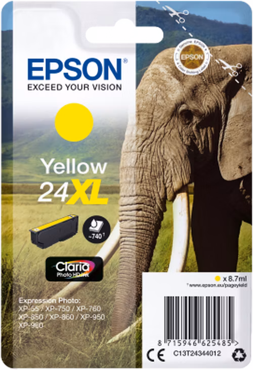 Epson Singlepack Yellow 24XL Claria Photo HD Ink