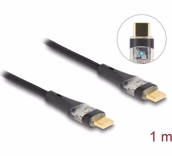 Delock Datový a rychlonabíjecí kabel USB 2.0 ze zástrčky USB Type-C™ na zástrčku, průhledný, PD 3.0 100 W, 1m