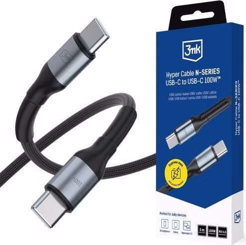 3mk Hyper Cable N-SERIES C to C 3m PD 3.0 QC 3.0 20V/5A 100W Black