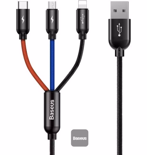 Baseus dátový kábel 3v1 microUSB+Lightning+USB-C 1,2m 3,5A