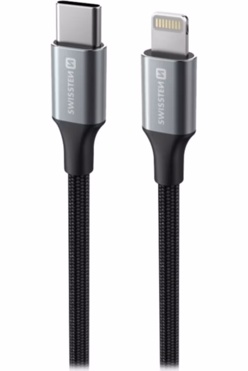 SWISSTEN DATOVÝ KABEL TEXTILE II USB-C / LIGHTNING 1,5 M ČERNÝ