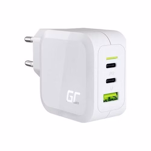 Green Cell bílá 65W GaN GC PowerGan nabíječka do zdi pro notebook, MacBook, telefon, tablet, Nintendo Switch - 2x USB-C, 1x