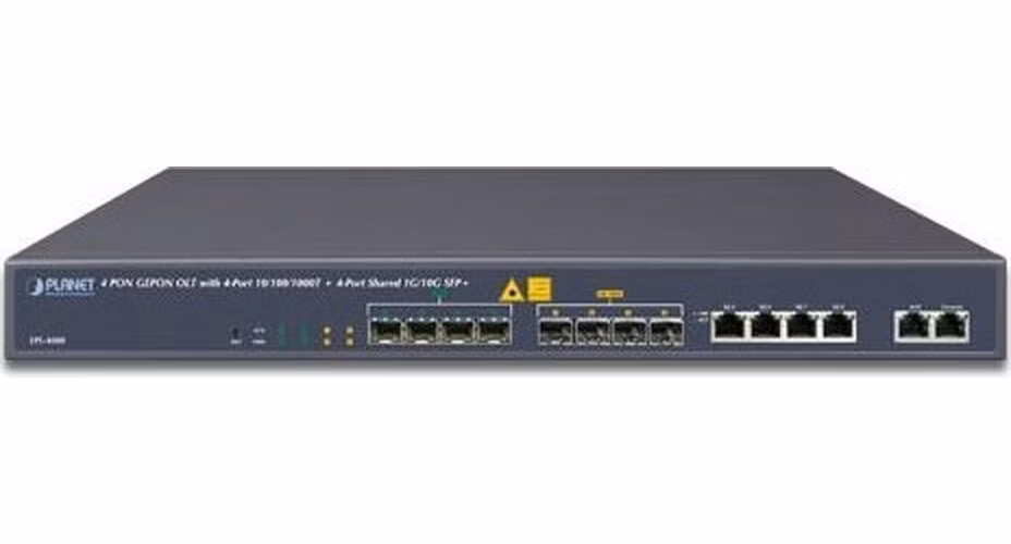 Planet EPL-4000 GEPON OLT, 4x PON 1,25Gb/s, 4xGE, 4x 10G SFP+, 1:64, VLAN, DBA, IGMP, GUI