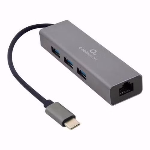 Gembird adaptér USB-C (M) na Gigabit LAN (F) + 3x USB 3.1 hub