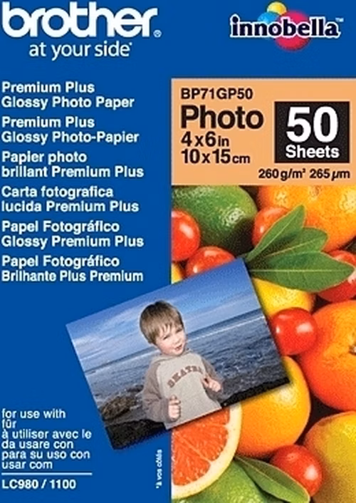 BROTHER fotopapír BP71GP50/ 10x15cm/ Premium Glossy/ 260g/ 50 listů