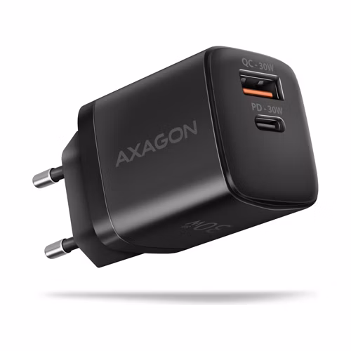 AXAGON ACU-PQ30, Sil nabíjačka do siete 30W, 2x port (USB-A + USB-C), PD3.0/PPS/QC4+/SFC/AFC/Apple, čierna