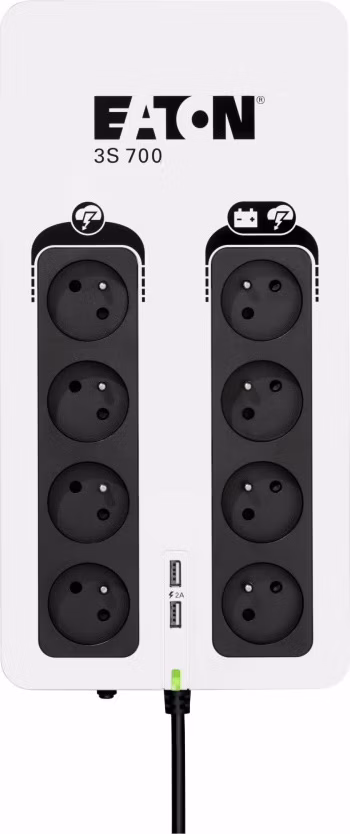 Eaton 3S 700 FR, UPS 700VA/420W, 8 zásuviek (4 zálohované), USB, 2x USB nabíjanie, slovenské zásuvky