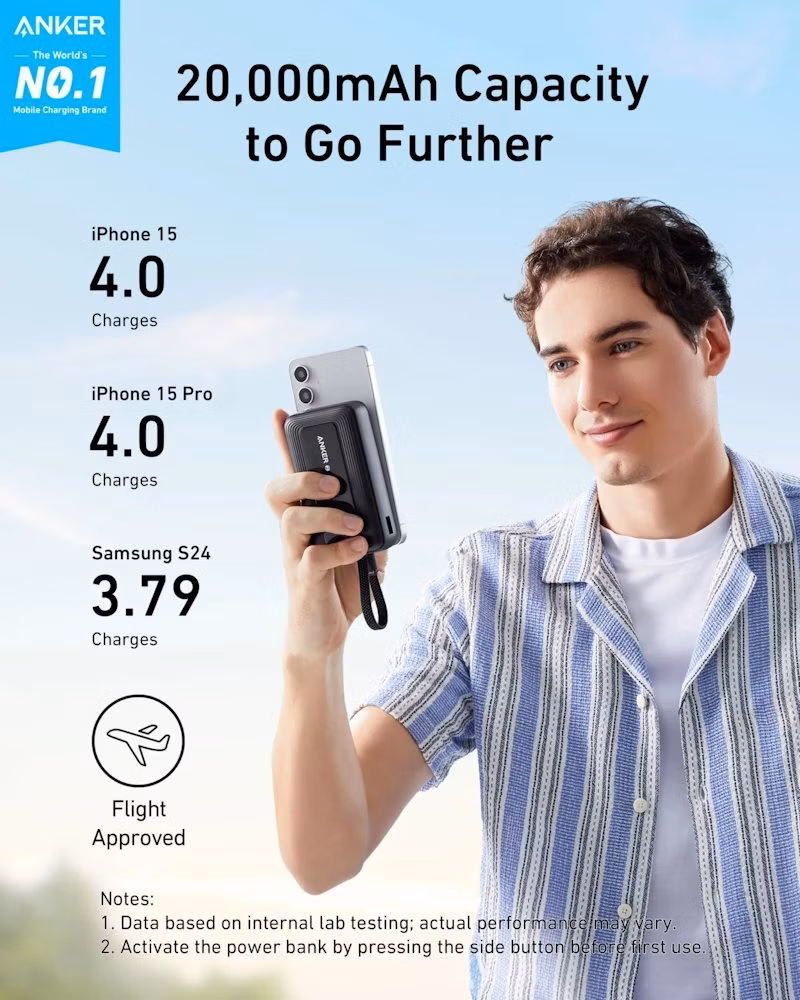 Anker Powerbanka/ 10000mAh/ 30W/ integrovaný USB-C/ displej/ černá