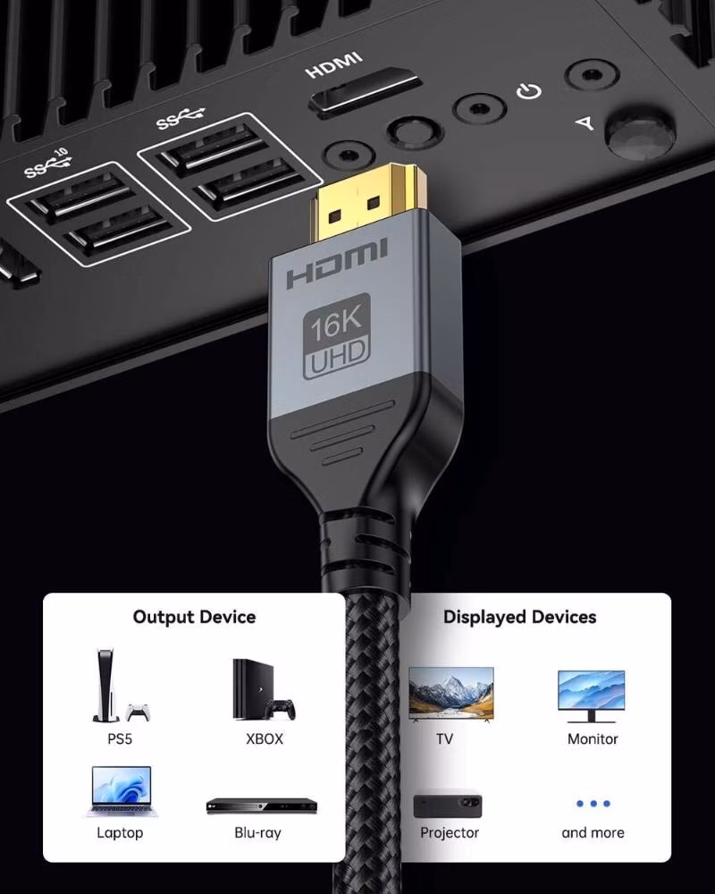 PremiumCord Kabel Ultra HD HDMI 2.2 16K@60Hz, 8K@240Hz, 4K@480Hz, pozlacený, 1m