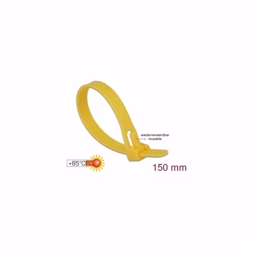 Delock Kabelové stahovací pásky pro opakované použití tepelne odolné D 150 x Š 7,5 mm 100 kusu žlutá