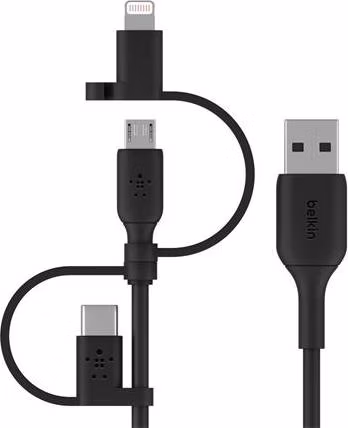 Belkin BOOST CHARGE™ Univerzální kabel USB-A/microUSB s adaptérem na Lightning a USB-C konektorem, 1m, černý