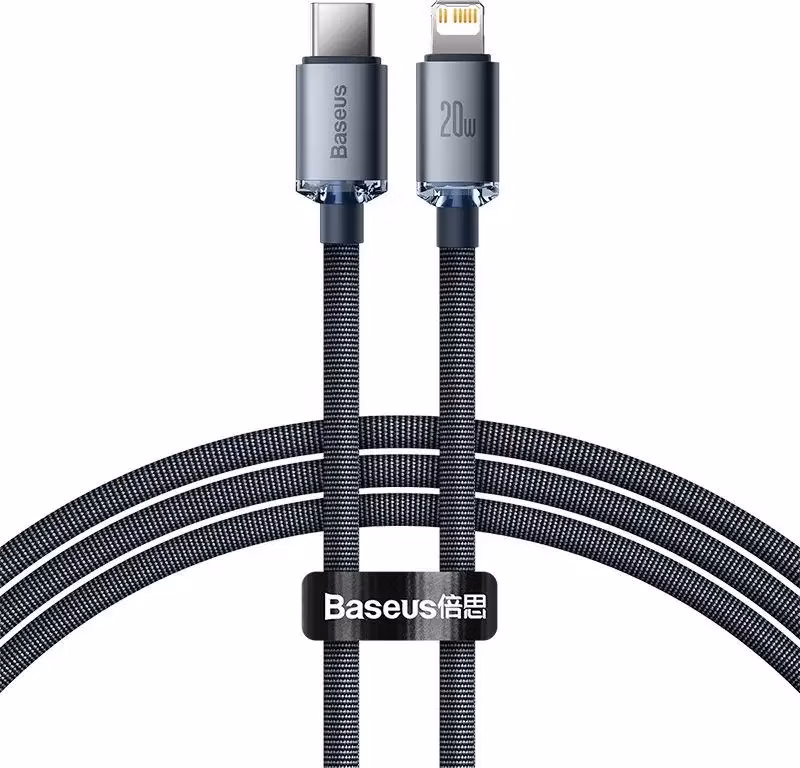 Baseus CAJY000201 Crystal Shine Series Dátový Kábel USB-C - Lightning 20W 1,2m Black