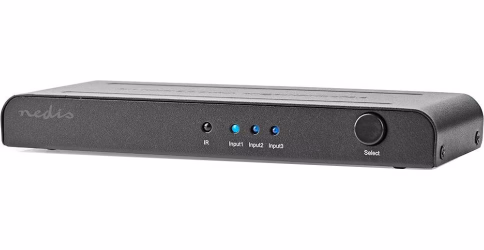NEDIS HDMI přepínač/ 3x HDMI vstup/ 1x HDMI výstup/ 4K@60Hz/ dálkové ovládání/ box/ kov/ antracit