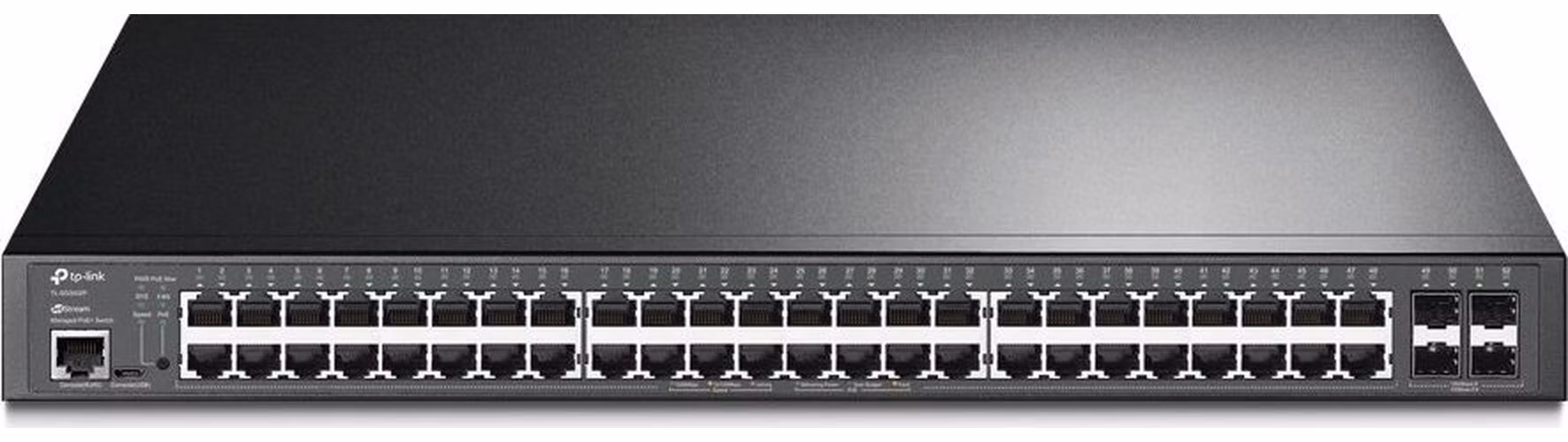 Omada 52-Port Gigabit L2+ Managed Switch with 48-Port PoE+ PORT: 48× Gigabit PoE+ Ports, 4× Gigabit SFP Slots, RJ45/Micr