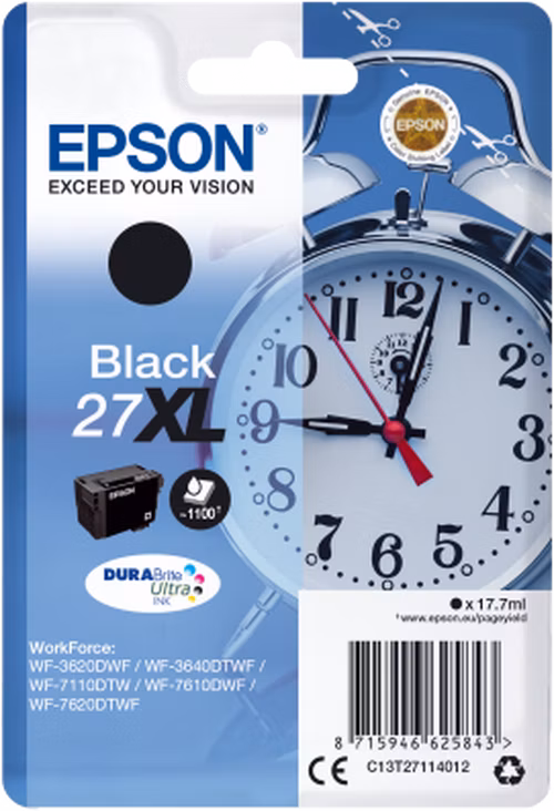 Epson inkoustová náplň/ T2711/ Singlepack 27XL DURABrite Ultra Ink/ Černá
