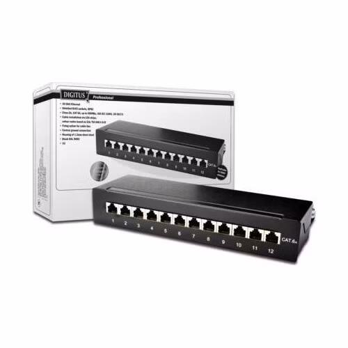 DIGITUS Desktop CAT 6A Patch Panel, stíněný třídy EA, 12 portů RJ45, 8P8C, LSA
