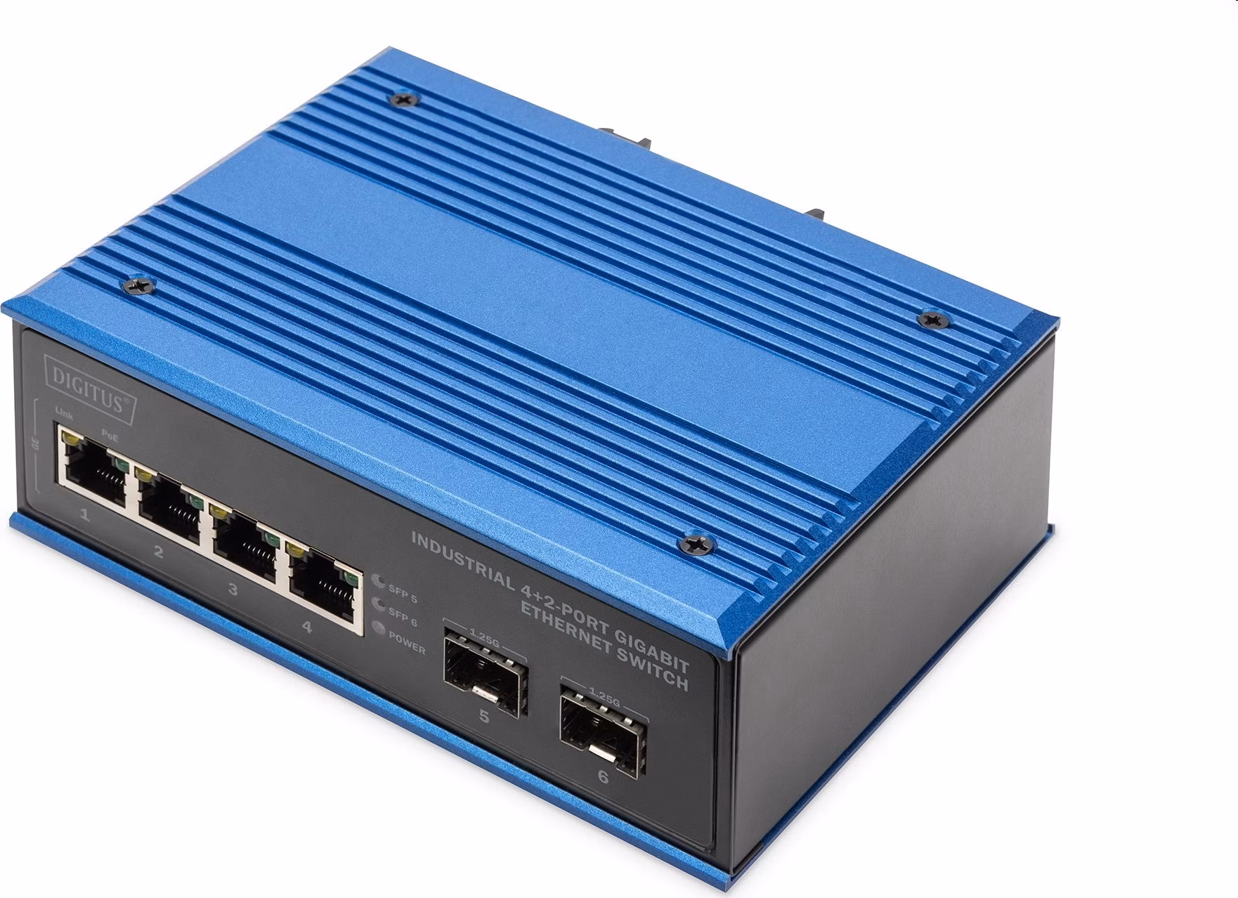 DIGITUS Industrial 4+2-Port Gigabit Ethernet Switch 4 Port GE RJ 54, 2 GE SFP Port