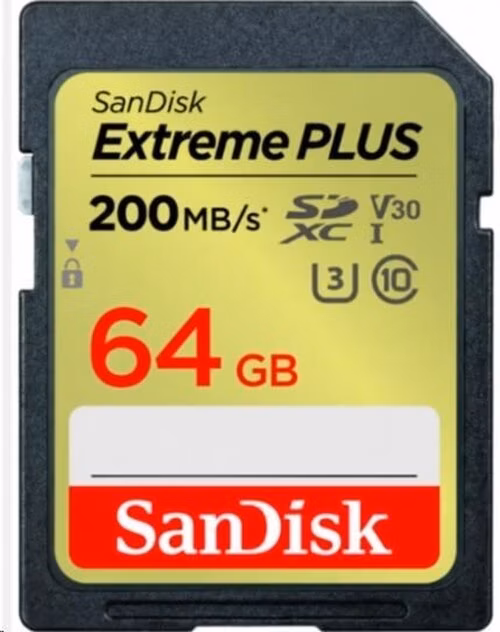 Karta SanDisk SDXC 64 GB Extreme PLUS (200 MB/s triedy 10, UHS-I U3 V30)