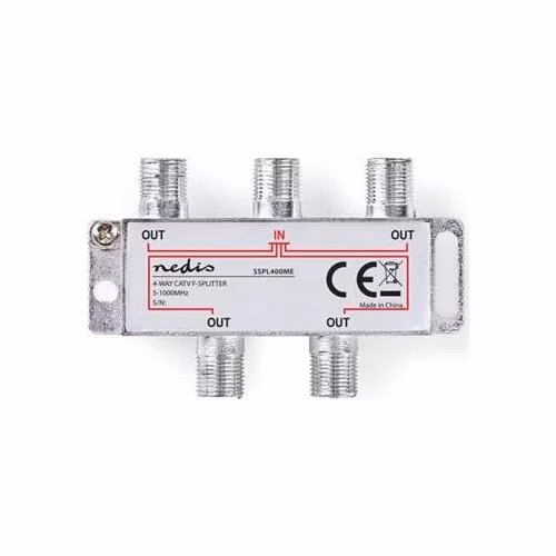 Nedis SSPL400ME - CATV F-Rozbočovač | Max. zisk 8,0 dB | 5–1 000 MHz | 4 výstupy