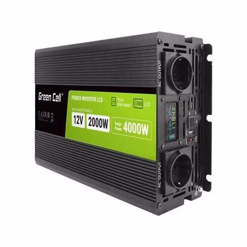 Green Cell PowerInverter LCD 12 volt 2000W/40000W car inverter with display - pure sine wave
