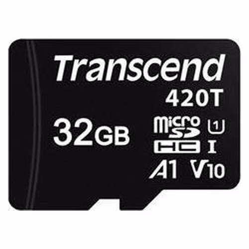 Transcend 32GB microSDHC420T UHS-I U1 (Class 10) V10 A1 3K P/E paměťová karta, 95MB/s R, 70MB/s W, černá, tray balení