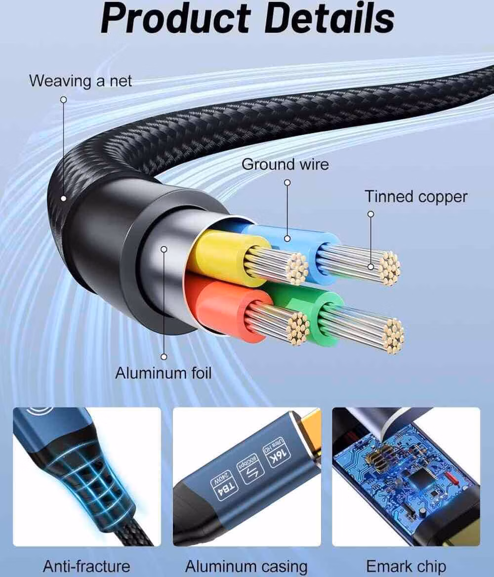 PremiumCord USB4™ Version2.0 80Gbps 16K@60Hz 240W Thunderbolt 3 a 4 kábel zahnutý 1,5m