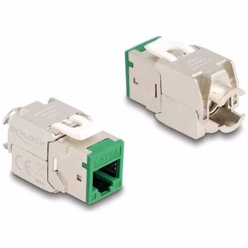 Delock Modul Keystone ze zásuvkového konektoru RJ45 na LSA Cat.6A, beznástrojový, zelený, sada 10 kusů